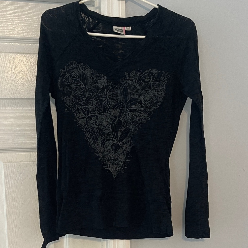 Roxy Black Long Sleeve Top with Floral Heart